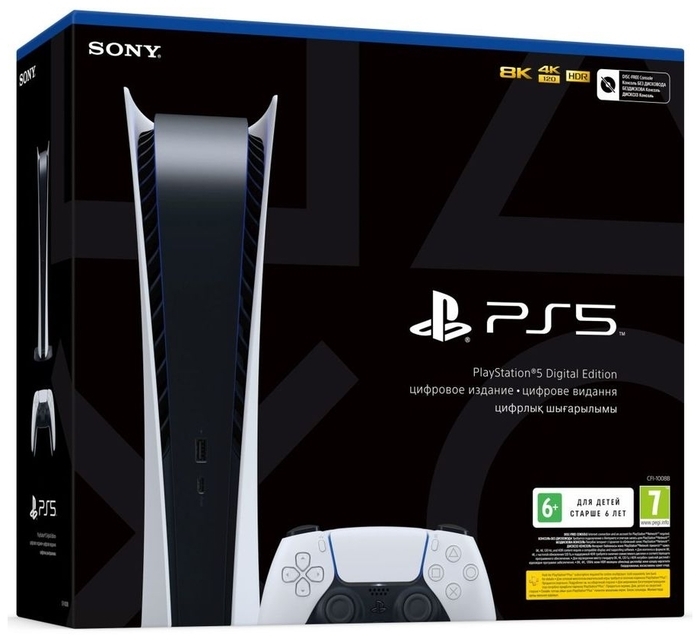 Sony PlayStation 5 Digital Edition 825 ГБ - проводные интерфейсы: USB x4, HDMI 2.1, Ethernet