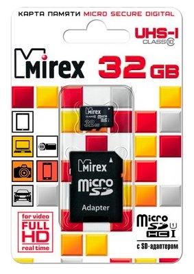 Mirex microSDHC Class 10 UHSI U1 + SD adapter - скорость чтения/записи данных: 104 / 45 МБ/с