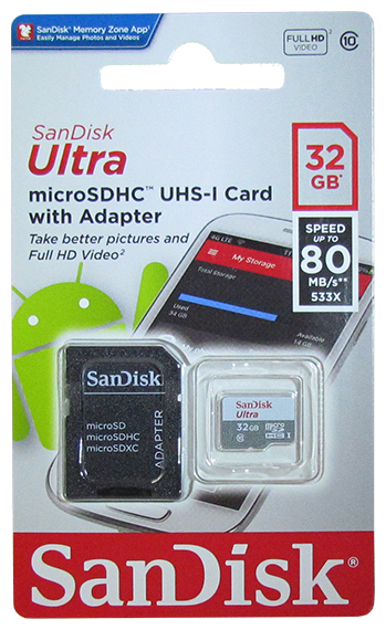 SanDisk Ultra microSDHC Class 10 UHSI 80MB/s + SD adapter - в комплекте: адаптер на SD