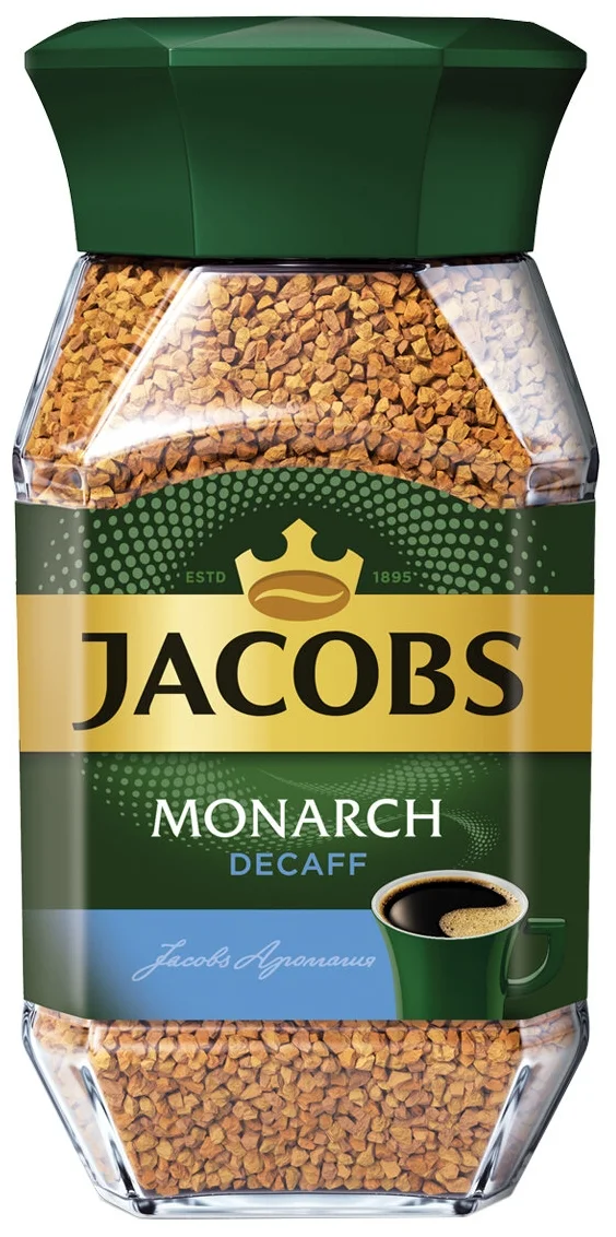 Jacobs Monarch Decaff без кофеина - упаковка: стеклянная банка