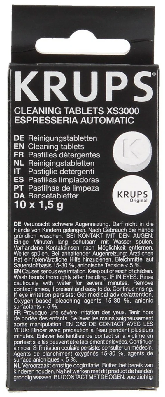 Krups для очистки от кофейных масел XS3000 - назначение: удаление накипи, обезжиривание