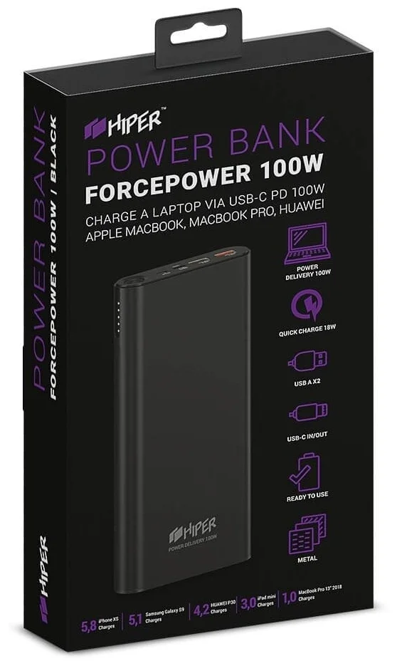 HIPER "ForcePower" 100W - быстрая зарядка: Qualcomm Quick Charge 3.0, USB Power Delivery