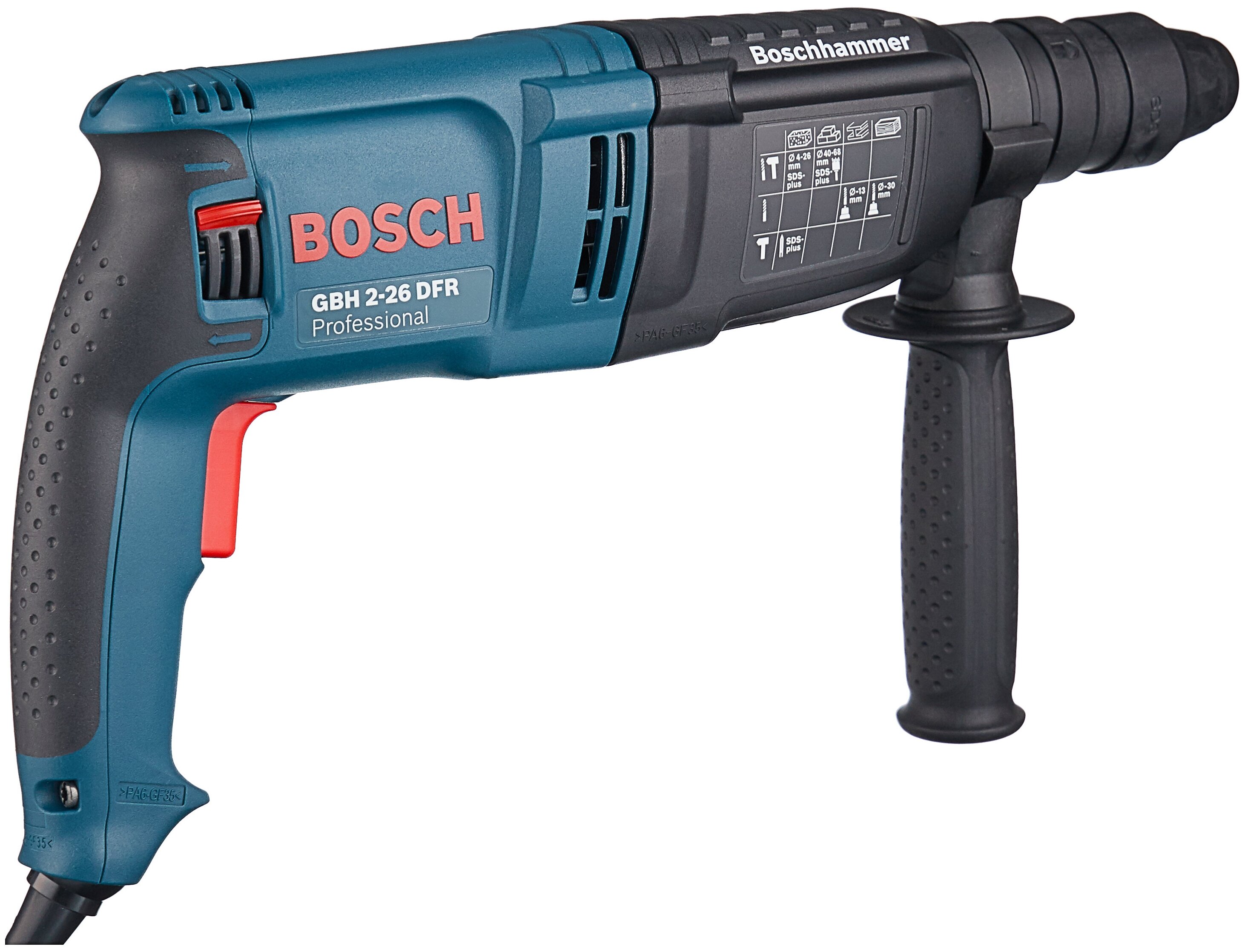 BOSCH GBH 2-26 DFR, 800 Вт - максимальный диаметр сверления коронкой (бетон): 68 мм