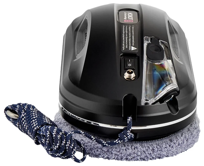 HOBOT 388 Ultrasonic - комплектация: зарядное устройство, пульт ДУ, моющая тряпка, страховочный шнур, удлинитель сетевого шнура, фиксирующее кольцо