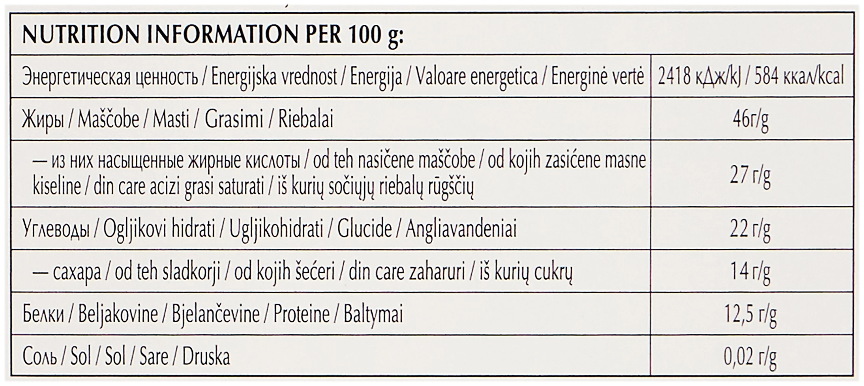 Lindt "Excellence 85%" - энергетическая ценность в 100 г: 584 ккал