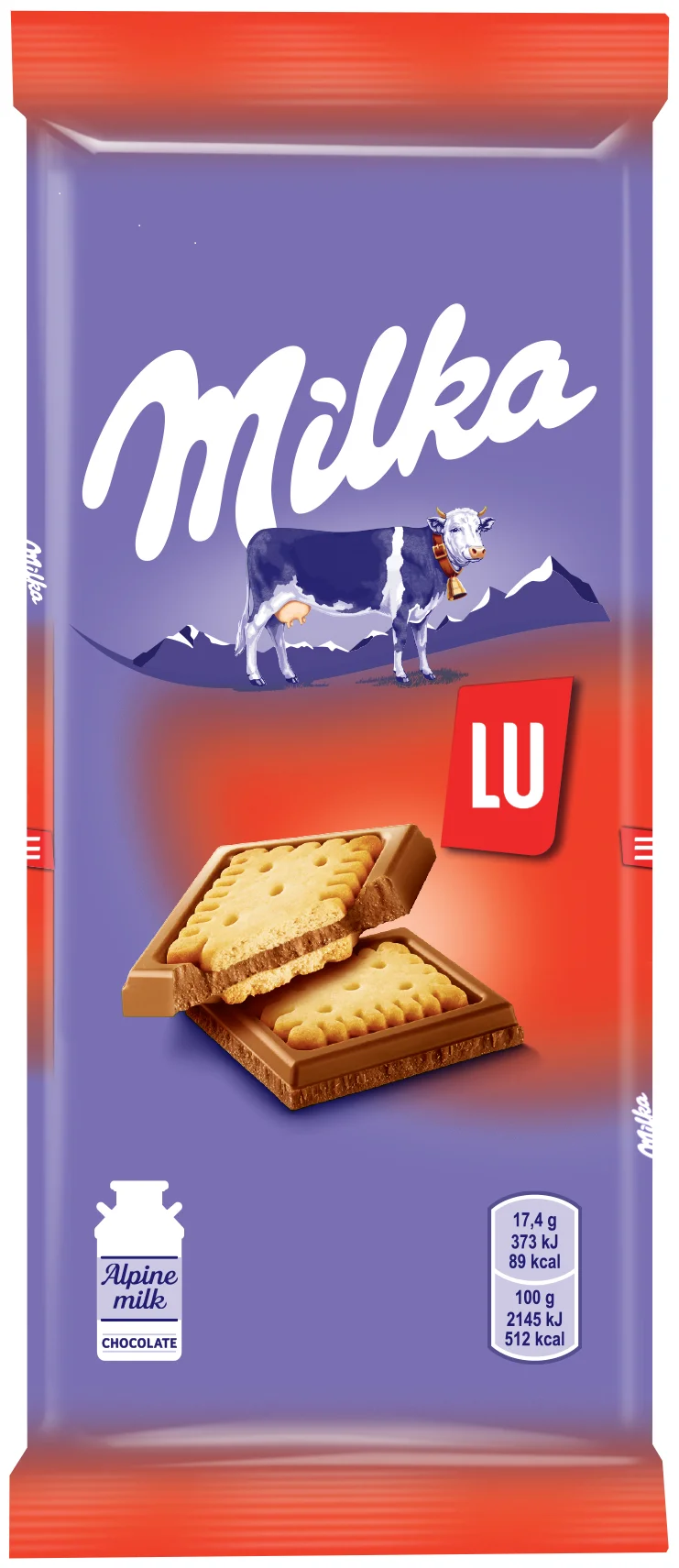 Milka  "С печеньем LU" - вид шоколада: молочный