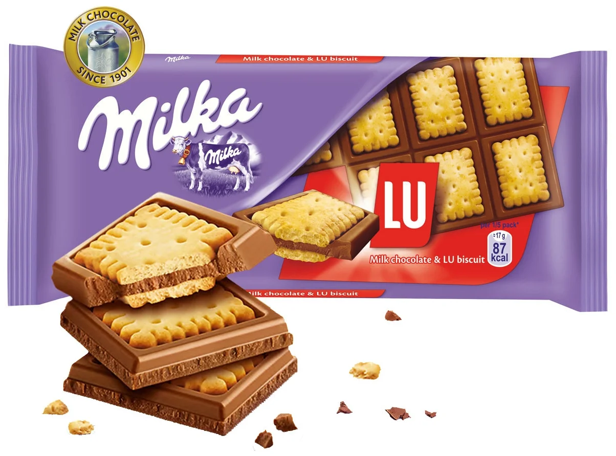 Milka  "С печеньем LU" - жиры в 100 г: 26 г