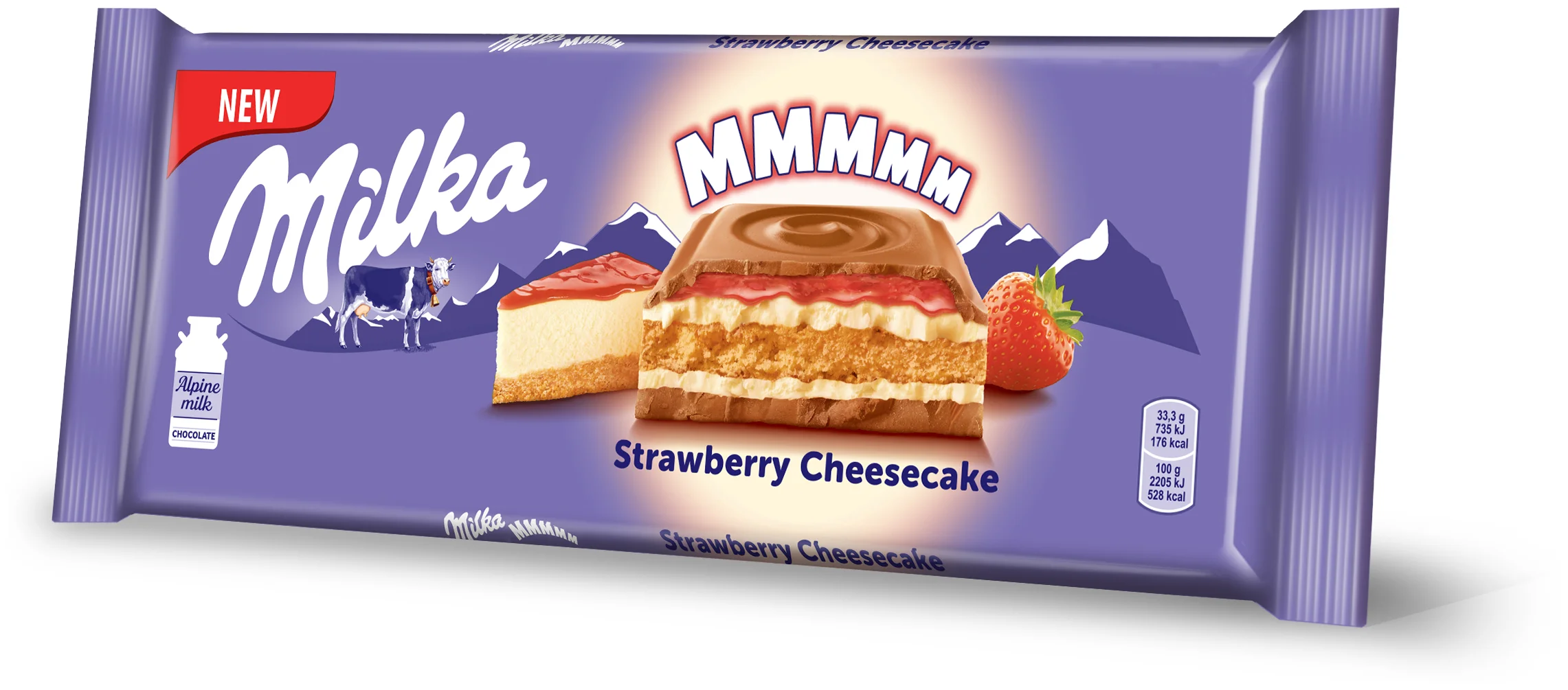 Milka "Со вкусом чизкейка, клубничной начинкой и печеньем" - содержание какао: 25 %