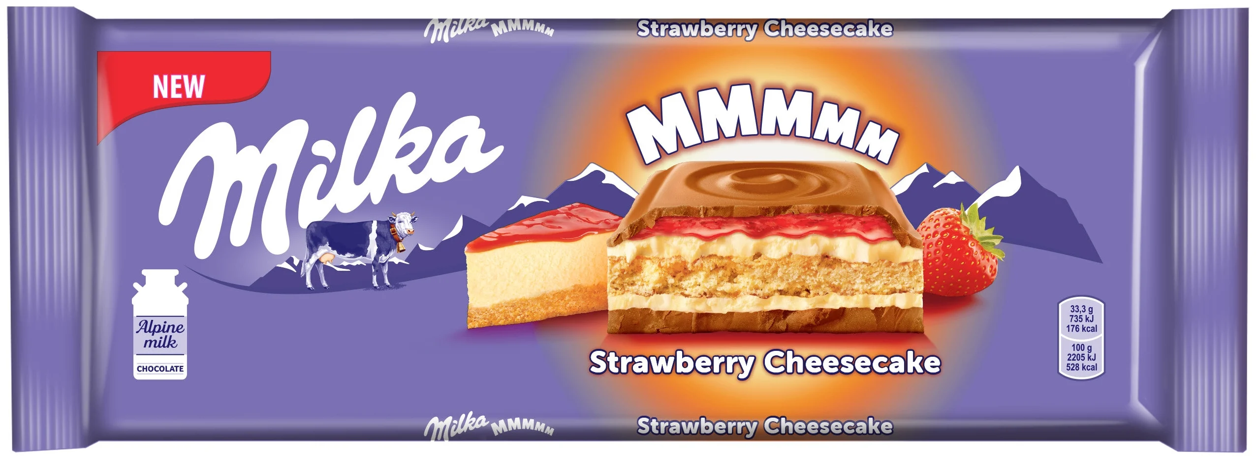Milka "Со вкусом чизкейка, клубничной начинкой и печеньем" - добавки: печенье