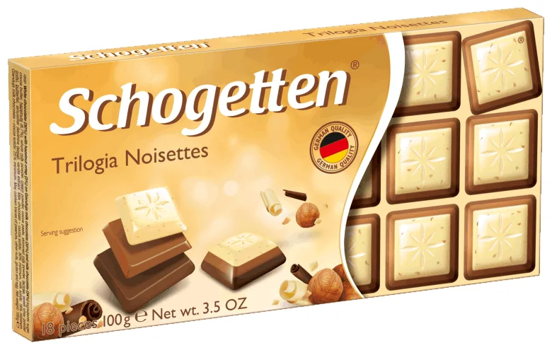 Schogetten "Trilogia Noisettes" - вид шоколада: белый, молочный