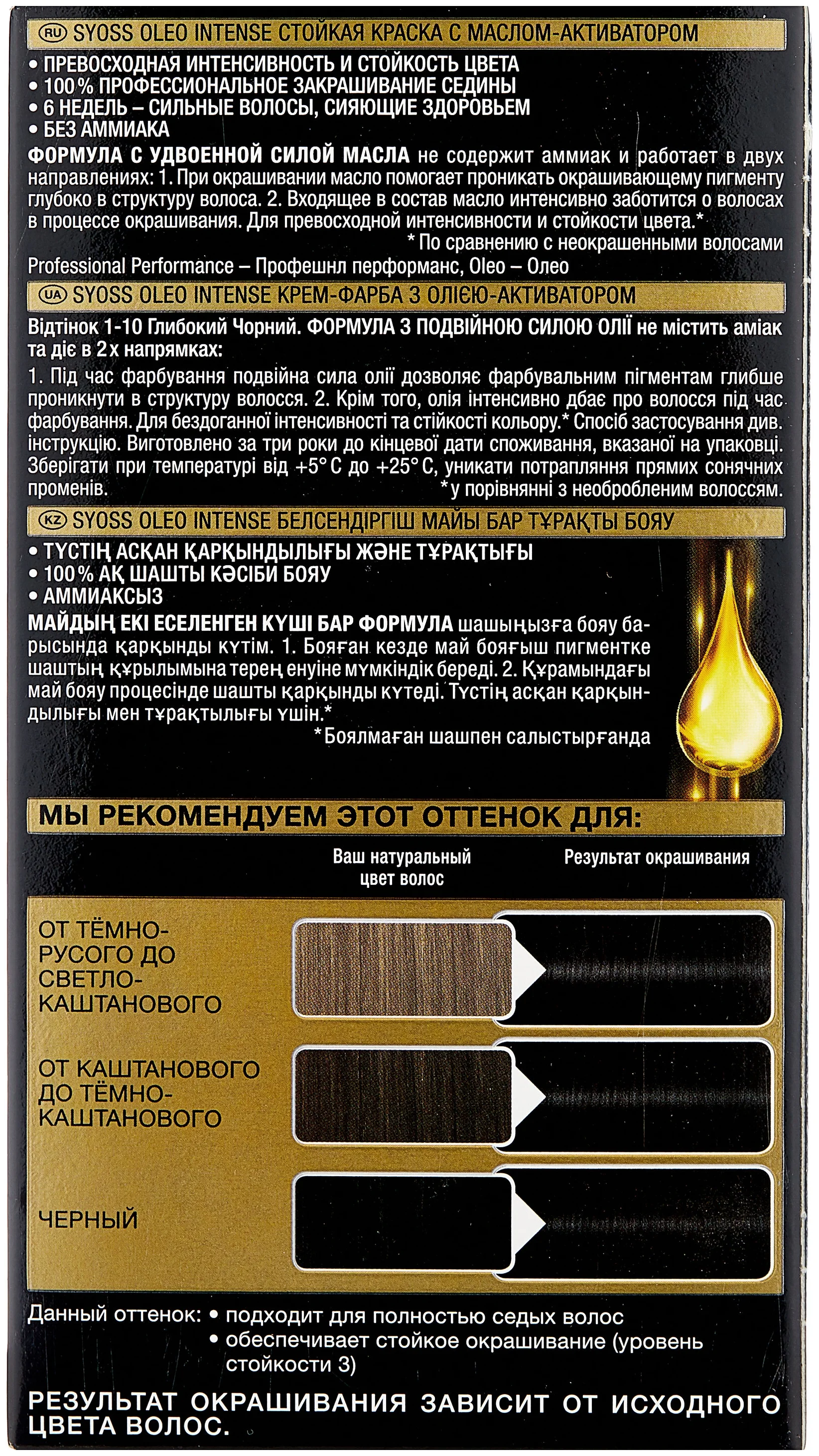 Syoss "Oleo Intense" - не содержит: аммиака