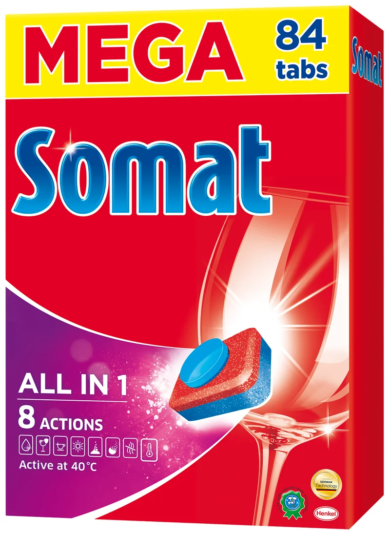 Somat All in 1 - назначение: для устранения запаха, для мытья посуды, для придания блеска, для мытья в холодной воде, для защиты от накипи