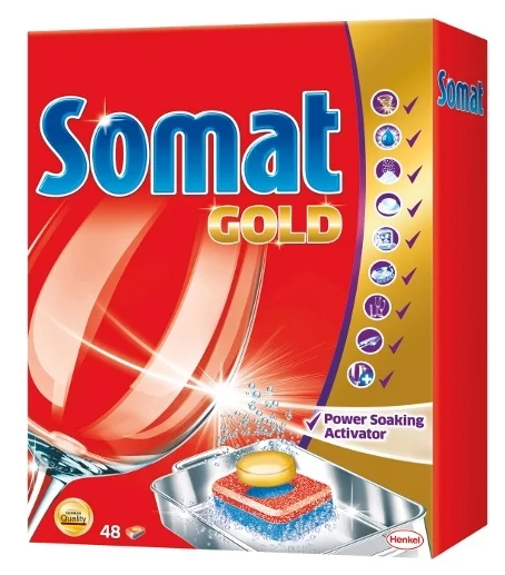 Somat Gold - назначение: для устранения запаха, для мытья посуды, для придания блеска, для стекла, для мытья в холодной воде, для защиты от накипи, для нержавеющей стали, для серебра, фарфора и посуды с росписью