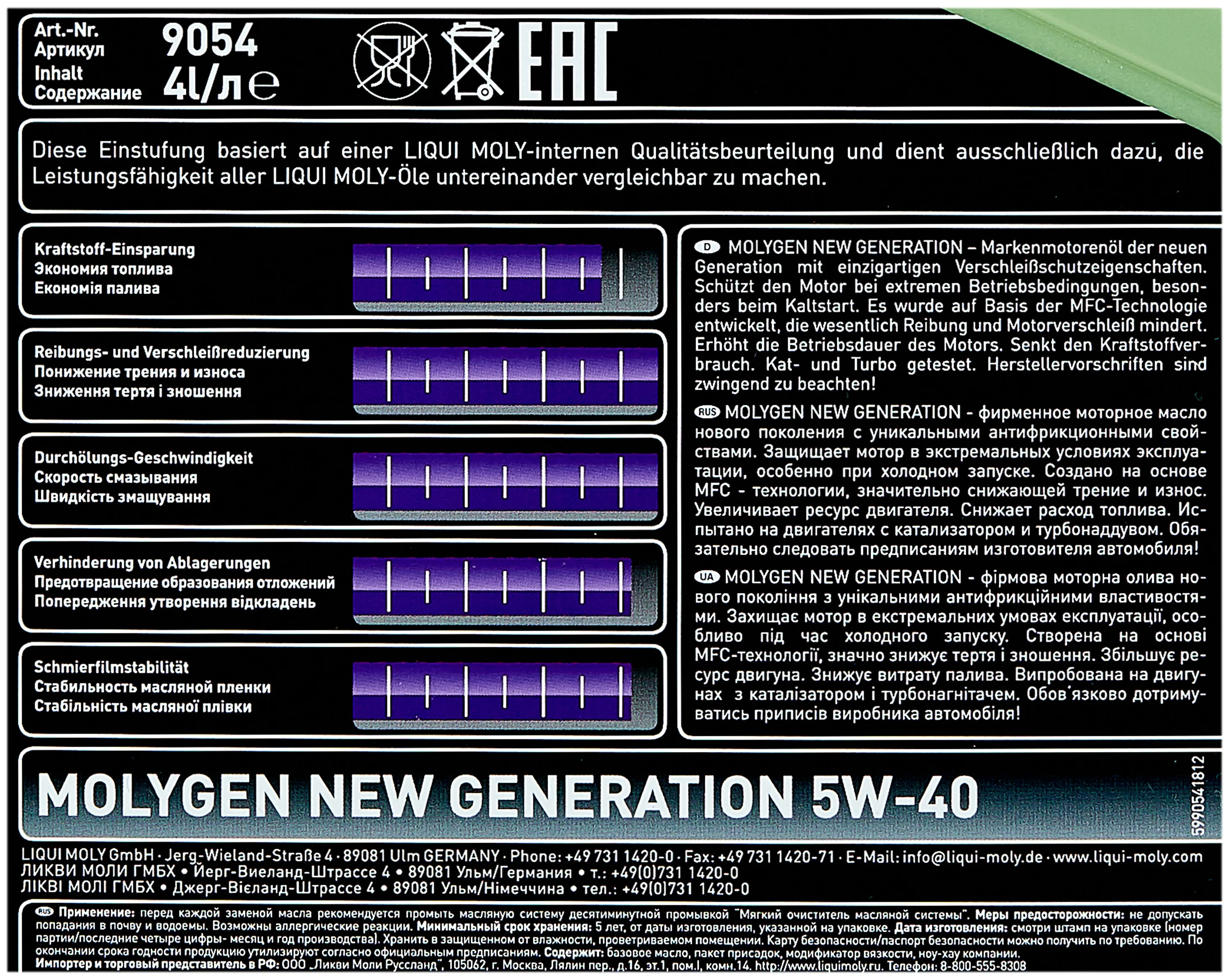 LIQUI MOLY Molygen New Generation 5W-40 - класс ACEA A3/В4