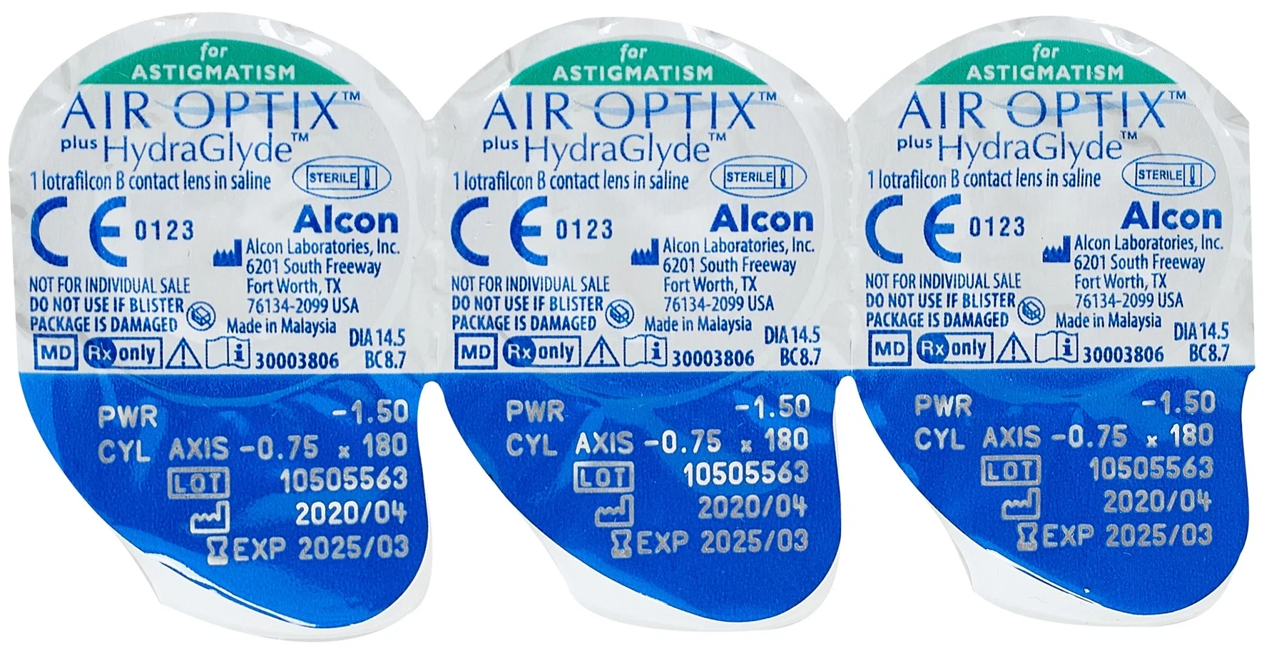 Air Optix (Alcon) Plus HydraGlyde for Astigmatism, 3 шт. - количество линз в упаковке: 3