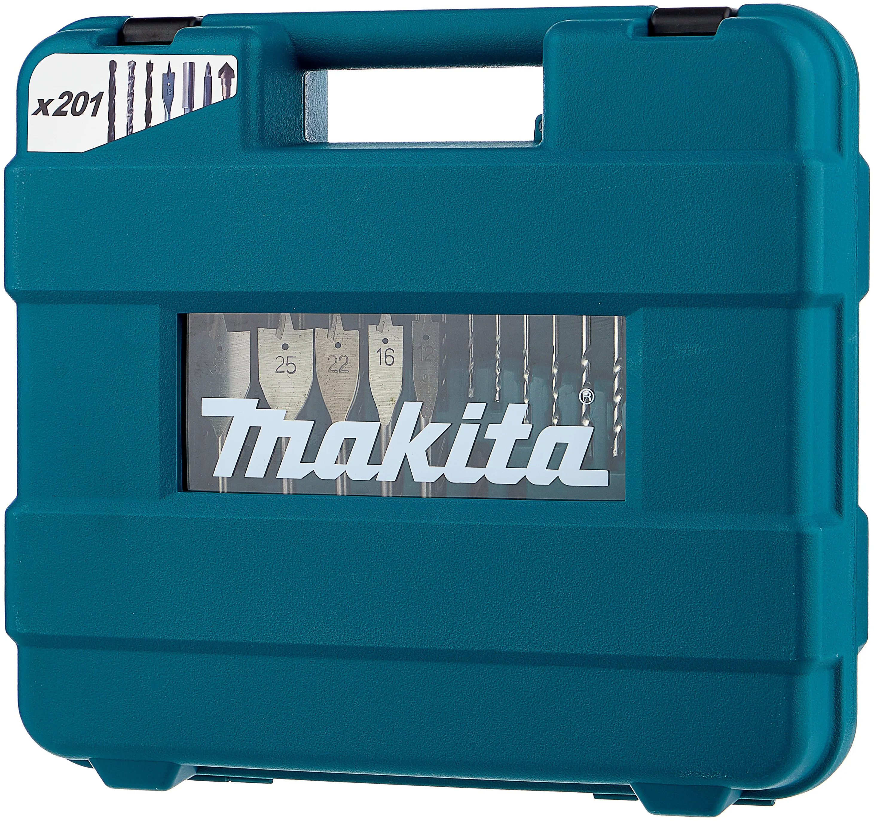 Makita D-47260, 201 предм. - аксессуары: адаптер для коронок, держатель для бит, бита-адаптер для торцевых головок, зенкер