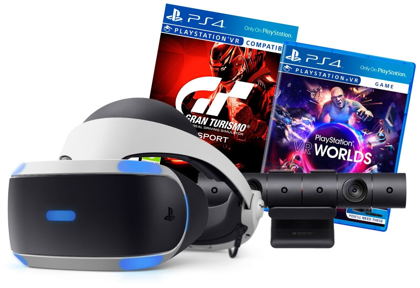 Sony PlayStation VR (CUH-ZVR2) + Camera + Gran Turismo Sport + PlayStation VR Worlds - назначение: для консолей