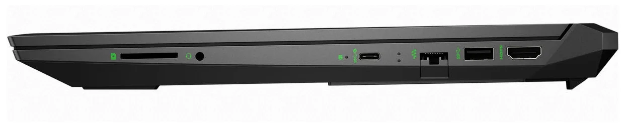 HP Pavilion Gaming 16-a0050ur - разъемы: USB 3.2 Gen1 Type A x 2, USB 3.2 Gen1 Type-С, выход HDMI, микрофон/наушники Combo, Ethernet - RJ-45