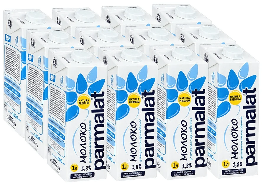 Parmalat 1.8%, 12 шт. 1 л - тип молока: коровье