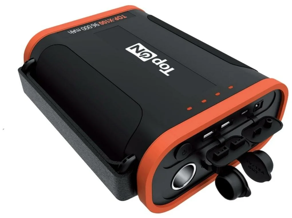 TopON TOP-X100, 96000 mAh - особенности: зарядка двух устройств, влагозащищенный корпус, фонарик, индикатор заряда