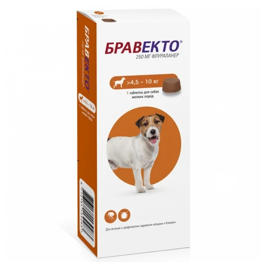 Бравекто (MSD Animal Health) для собак 4,5-10 кг - вес животного от 4.5 до 10 кг