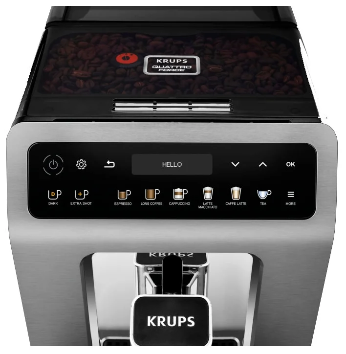 Krups EA894T Evidence Plus - настройки: температура кофе, крепость кофе, объем порции горячей воды