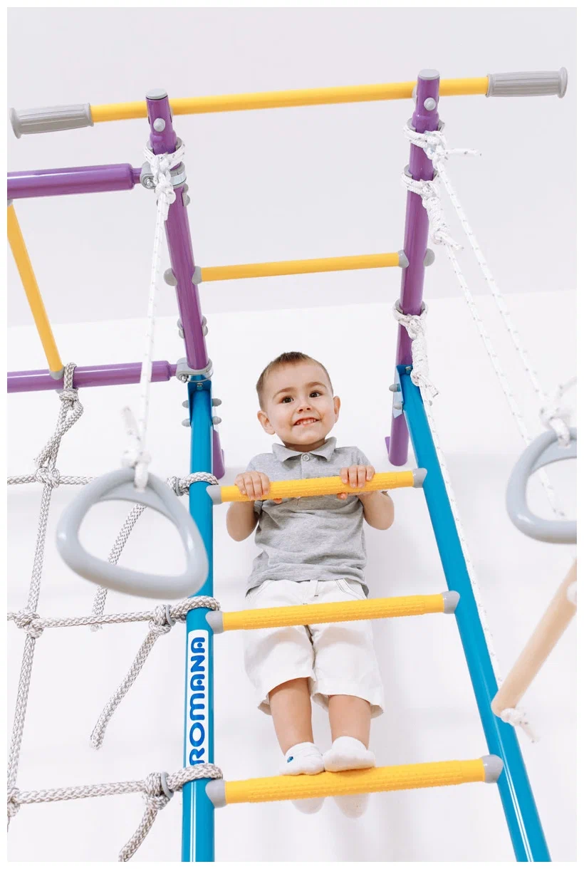ROMANA S7 - оборудование для детей: рукоход, трапеция, канат, гимнастические кольца, сетка для лазанья