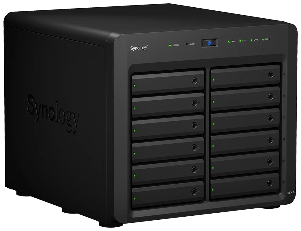 Synology DS2419+ - размеры: 300x270x340 мм, вес: 9500 г