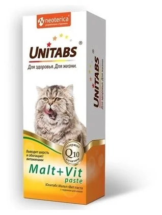 Unitabs Malt+Vit витаминная паста с таурином вывода шерсти, 120мл, 0,150 кг (2 шт) - назначение: для кожи, шерсти