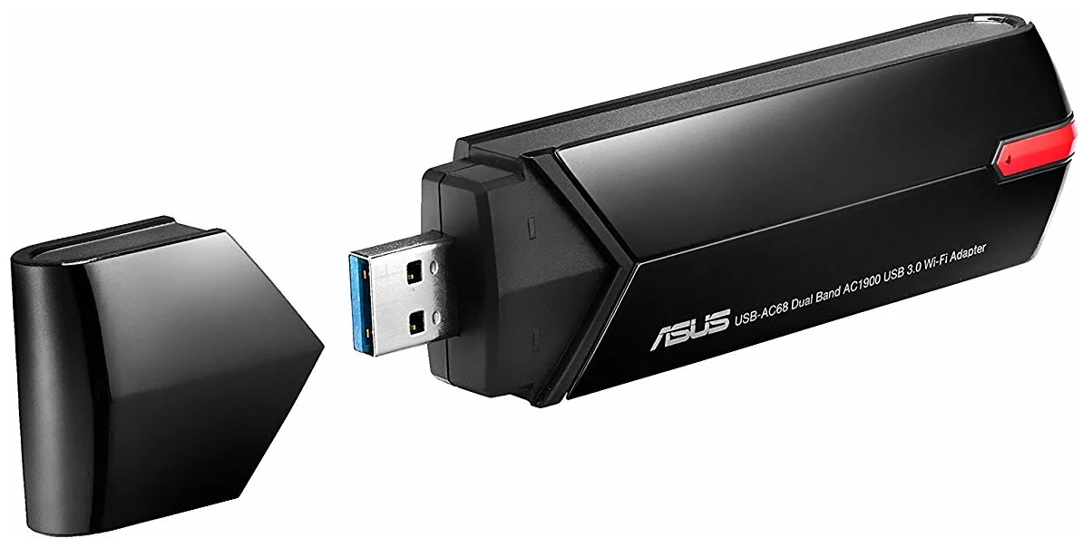Wi-Fi ASUS USB-AC68 - стандарт Wi-Fi 802.11: b (Wi-Fi 1), a (Wi-Fi 2), g (Wi-Fi 3), n (Wi-Fi 4), ac (Wi-Fi 5)