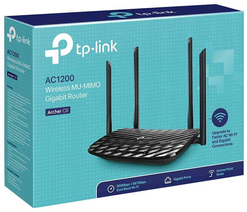 Wi-Fi TP-LINK Archer C6 - макс. скорость беспроводного соединения 1167 Мбит/с