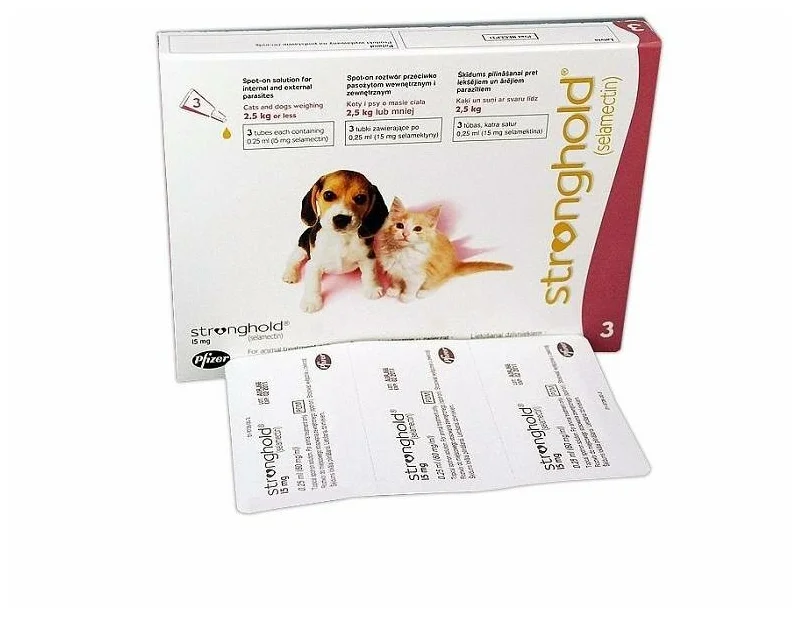 Zoetis "Стронгхолд" 15 мг для собак и кошек массой менее 2,5 кг, 3 шт. в уп. - вес животного до 2.5 кг