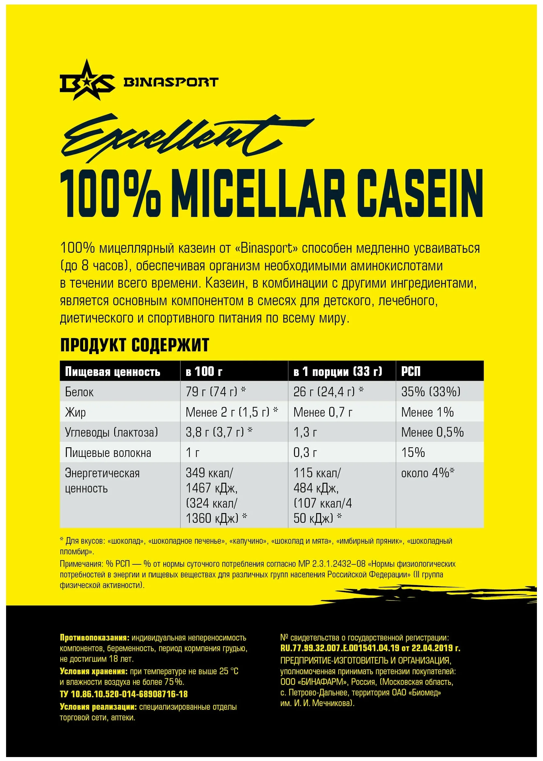 BINASPORT Micellar Casein - диетические особенности: без ГМО, без аспартама, без глютена, без мальтодекстрина, пониженное содержание лактозы