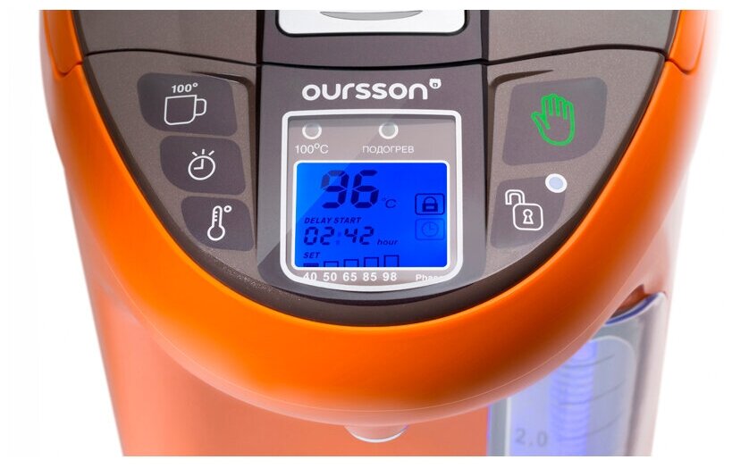 Oursson TP4310PD - особенности: двойные стенки, индикатор уровня воды, индикация включения, дисплей